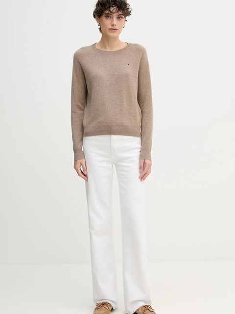 Tommy Hilfiger sweter wełniany damski kolor brązowy WW0WW47470