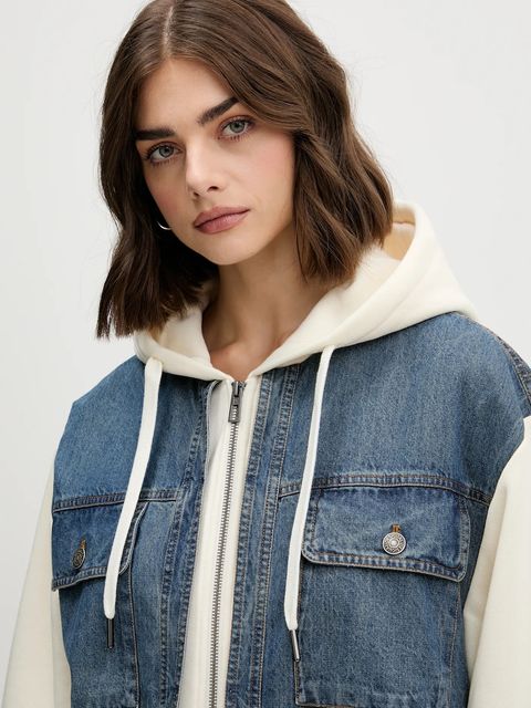 Desigual bluza TRUCKER damska kolor beżowy z kapturem gładka 25WWSK06