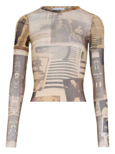 Jean Paul Gaultier double-sleeves journal-print top - Neutrals - zdjęcie produktu nr 1