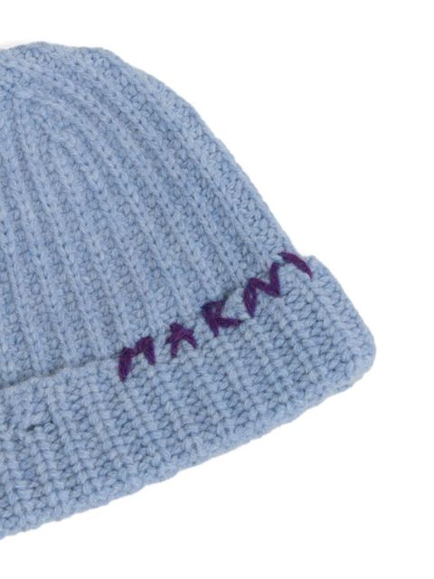Marni logo-embroidered wool beanie - Blue