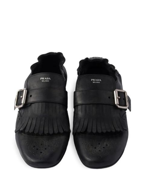 Prada buckle-strap fringe-detail leather loafers - Black