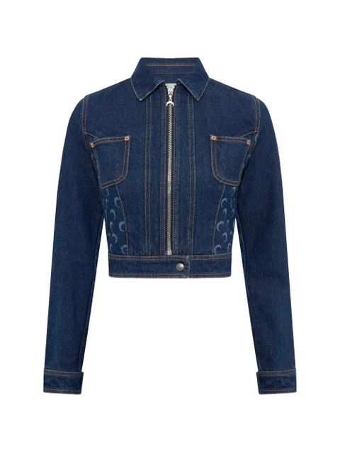 Marine Serre moon-print cropped denim jacket - Blue - zdjęcie produktu nr 1