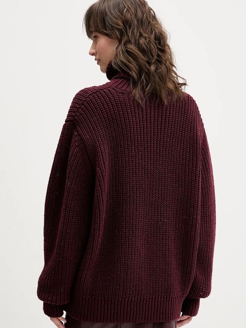 Rotate sweter z dodatkiem wełny damski kolor bordowy ciepły z golfem 1147342734