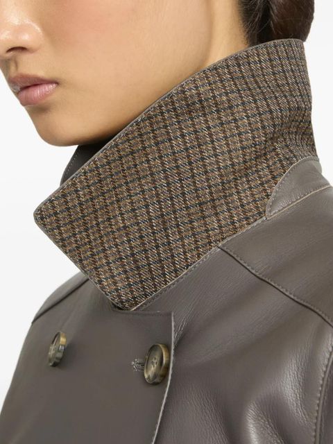 Yves Salomon double-breasted leather coat - Grey