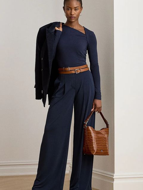 Lauren Ralph Lauren spodnie damskie kolor granatowy szerokie high waist 200980217 - zdjęcie produktu nr 2