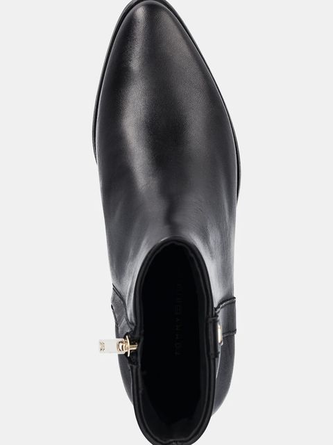 Tommy Hilfiger botki skórzane TH LEATHER POINTY ZIP BOOTIE damskie kolor czarny na słupku FW0FW08980