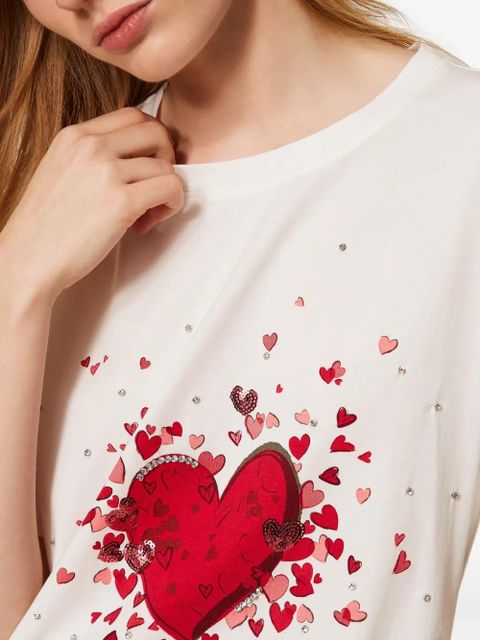 TWINSET heart-print rhinestone T-shirt - White