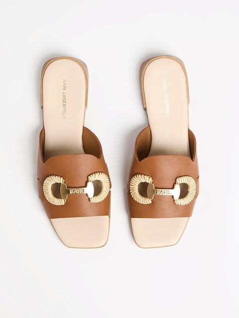 Karl Lagerfeld klapki skórzane PETALO BROOCH SLIDE