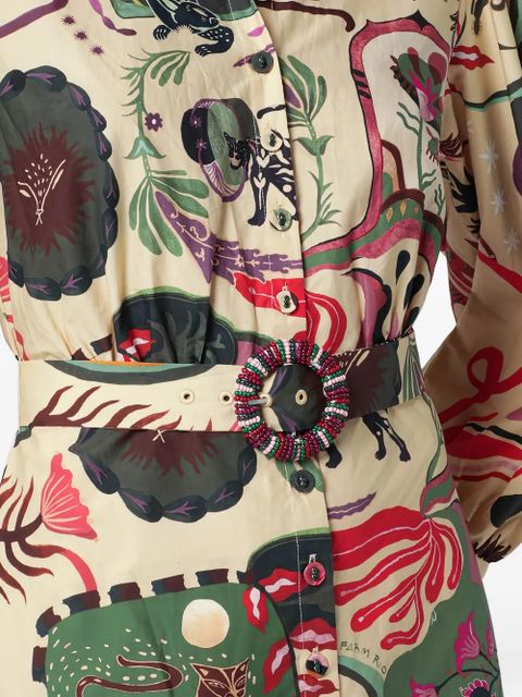 FARM Rio beaded belted printed dress - Neutrals