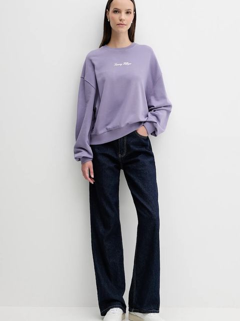Tommy Hilfiger bluza bawełniana damska kolor fioletowy gładka WW0WW48269