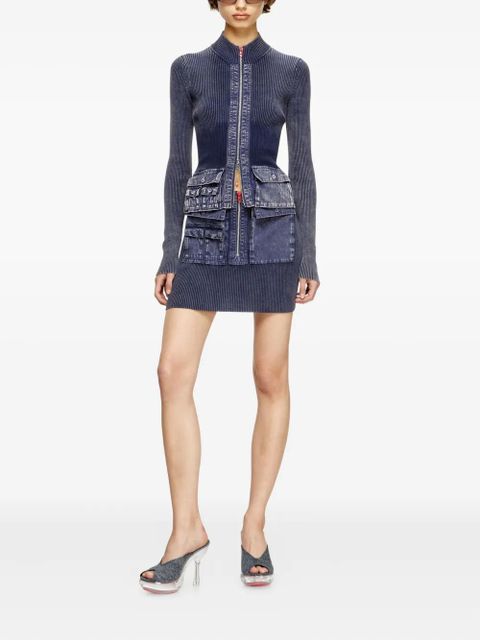 Diesel M-Melissa rib-knit denim-pockets cardigan - Blue - zdjęcie produktu nr 2