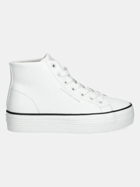 Calvin Klein Jeans trampki skórzane BOLD VULC FLATF MID LTH IN damskie kolor biały YW0YW01634