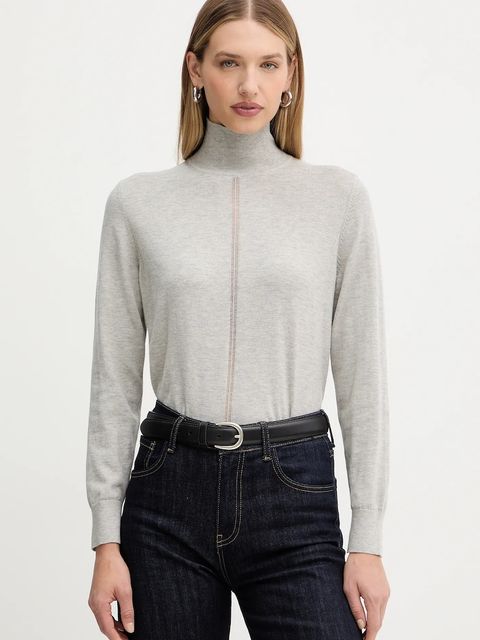 BOSS Orange sweter z dodatkiem wełny damski kolor szary lekki z półgolfem 50551356 - zdjęcie produktu nr 1