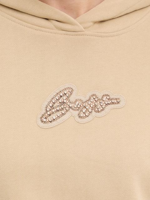 BOSS Orange bluza bawełniana damska kolor beżowy z kapturem z aplikacją 50545507