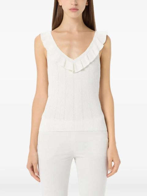 Blumarine ruffled V-neck tank top - White
