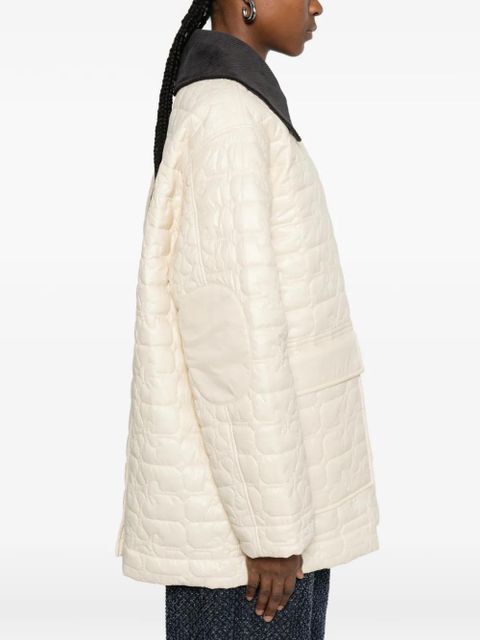 GANNI corduroy-collar quilted jacket - Neutrals