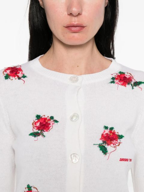SHUSHU/TONG floral-embroidered cardigan - White