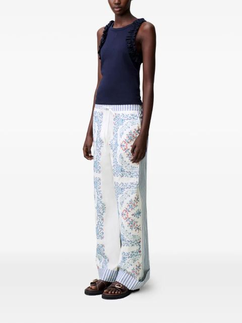 Claudie Pierlot striped-hem embroidered palazzo pants - White