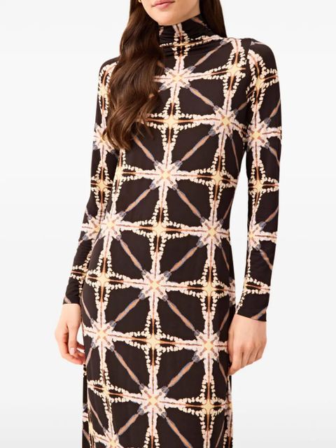 Marie Oliver Paxton long-sleeves patterned midi dress - Black