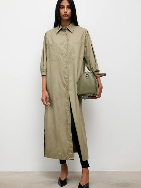 Answear.LAB sukienka bawełniana kolor zielony maxi prosta - zdjęcie produktu nr 2