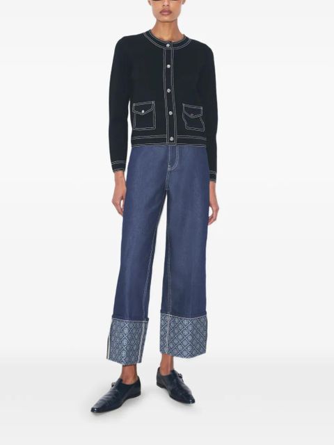 Tory Burch topstitch pocket cardigan - Black