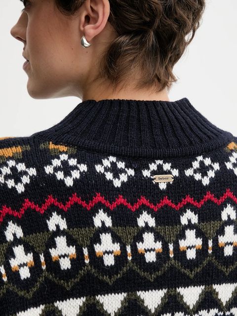 Barbour sweter z dodatkiem wełny damski kolor granatowy ciepły z półgolfem LKN1557