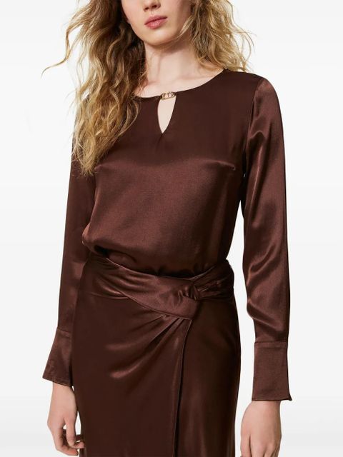 TWINSET appliqué-logo satin blouse - Brown - zdjęcie produktu nr 2