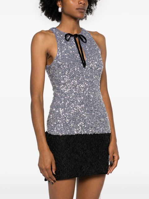 GANNI sequined split-neck top - Grey