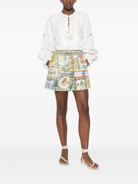 ALEMAIS scalloped printed shorts - White