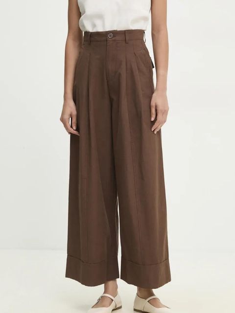 Answear.LAB spodnie bawełniane damskie kolor brązowy szerokie high waist - zdjęcie produktu nr 1