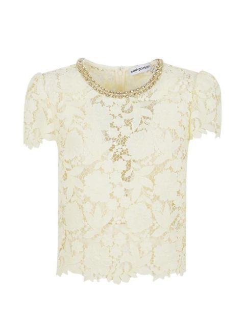 Self-Portrait crystal-embellished lace top - Neutrals - zdjęcie produktu nr 1