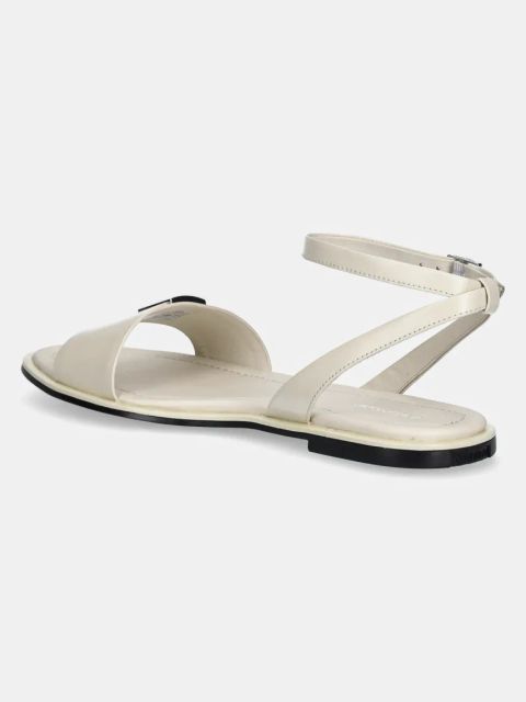 Calvin Klein sandały skórzane FLAT SANDAL W/CK HW - LTH damskie kolor beżowy HW0HW02367