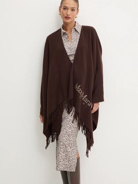 Max Mara Leisure poncho wełniane kolor brązowy lekkie 2426736028600