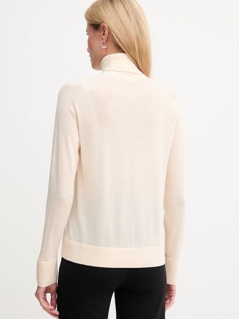 United Colors of Benetton sweter wełniany damski kolor beżowy lekki z golfem 11AHD203Y