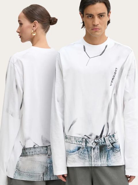 Y/Project longsleeve bawełniany YP TROMPE L'OEIL LONG SLEEVE T-SHIRT kolor biały 204TS021 - zdjęcie produktu nr 1