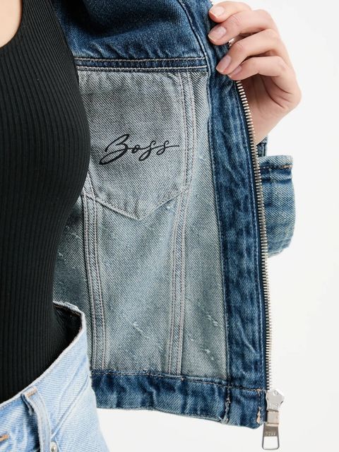 BOSS Orange kurtka jeansowa kolor niebieski przejściowa 50542426