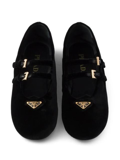 Prada velvet-finish ballerina shoes - Black