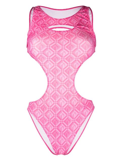 Marine Serre cut-out moonogram-print swimsuit - Pink - zdjęcie produktu nr 1