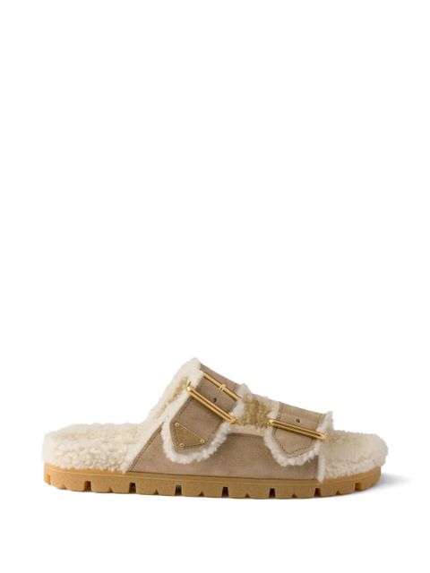 Prada shearling slides - Neutrals - zdjęcie produktu nr 1
