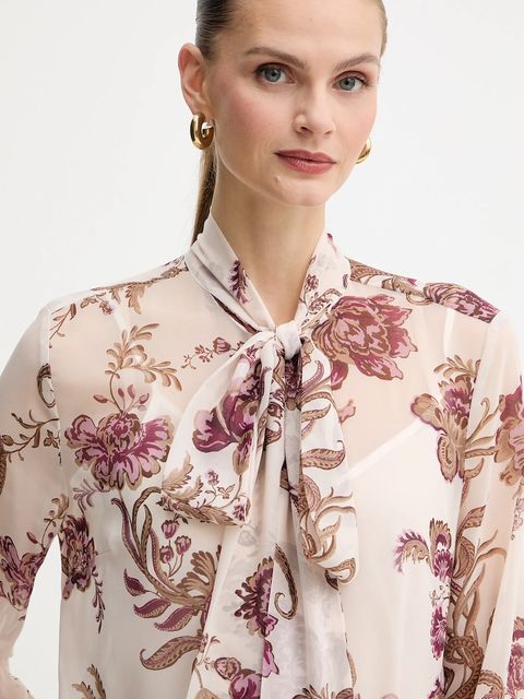 Marciano by Guess koszula VERITY damska kolor beżowy regular z wiązanym dekoltem 5BGH14 7310A