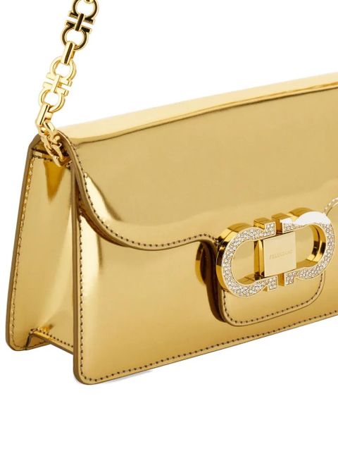 Ferragamo crystal-embellished chain-strap clutch bag - Gold