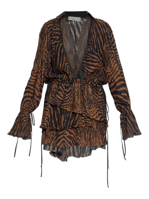 Blumarine lace-trim zebra-print dress - Brown - zdjęcie produktu nr 1
