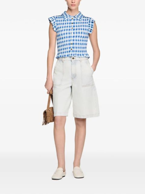 SANDRO ruffled gingham shirt - Blue - zdjęcie produktu nr 2