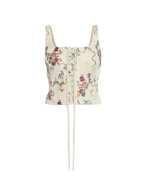Alexander McQueen floral-print lace-up corset top - Neutrals - zdjęcie produktu nr 1