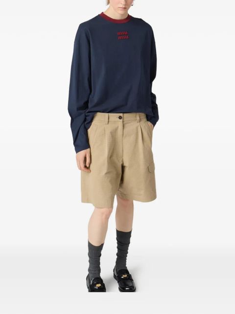 Miu Miu Long-sleeved cotton jersey T-shirt - Blue