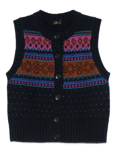 ETRO button-fastening patterned wool cardigan - Blue - zdjęcie produktu nr 1