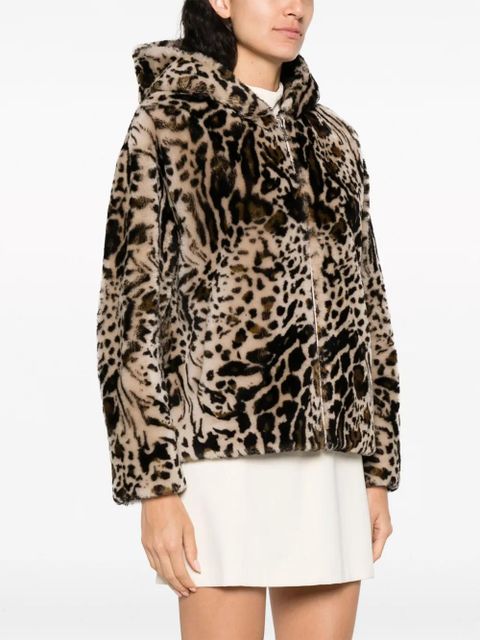 Yves Salomon leopard-print shearling hooded jacket - Neutrals