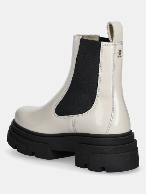 Tommy Hilfiger sztyblety skórzane TH SHINY LEATHER CHELSEA damskie kolor beżowy na platformie lekko ocieplone FW0FW09042