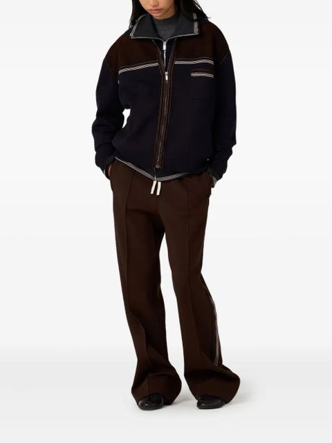 Miu Miu leather-panel wool cardigan - Blue