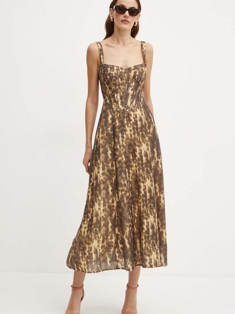 Bardot sukienka LILAH kolor brązowy midi rozkloszowana 58546DB2